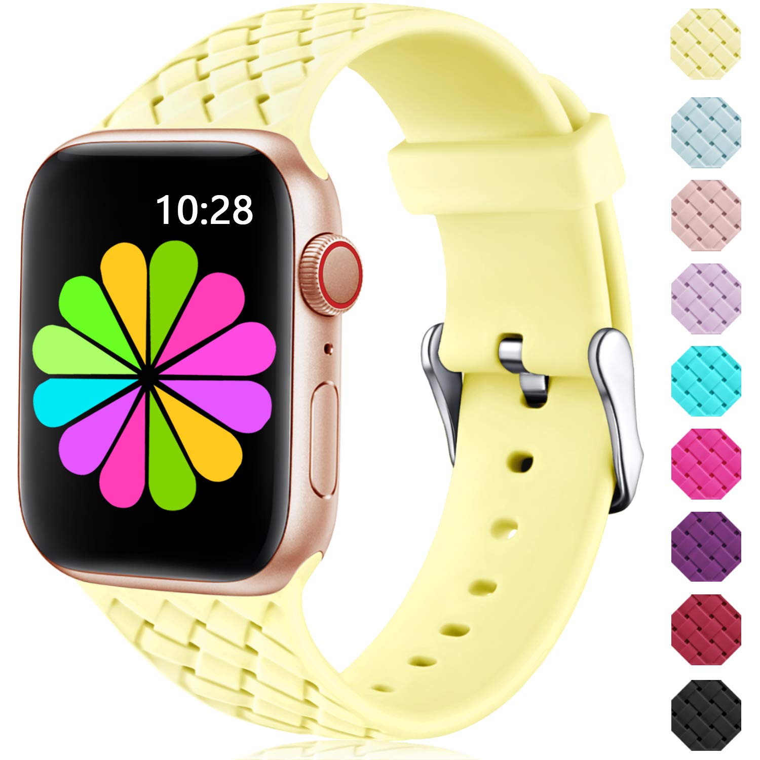Silicone Band Compatible with Apple Watch Series 6/5/4/SE 40mm & Series 3/2/1 38mm - Soft Comfortable Strap for Women & Men - Yellow Weave Pattern Design - Perfect for Workouts, Running & Everyday Wear