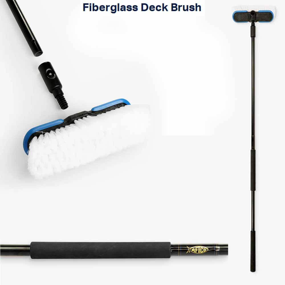 AFTCO Fiberglass Deck Brush - Heavy Duty Boat & Marine Cleaning Tool for Boats, Yachts, Docks - Non-Scratch Surface Cleaner with Comfort Grip Handle