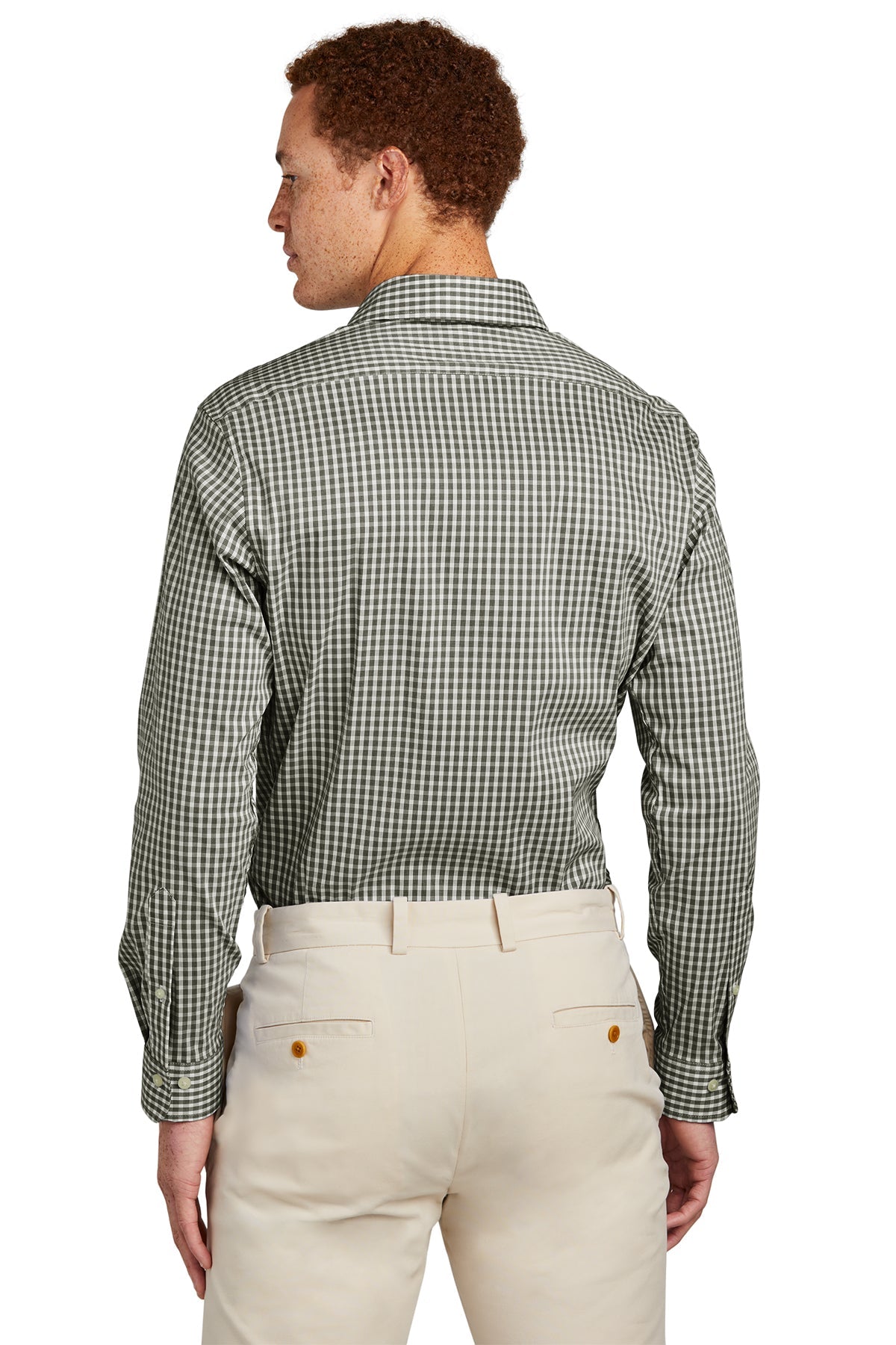 Brooks Brothers Men's Tech Stretch Patterned Dress Shirt - Deep Black Check Plaid - Comfortable Office & Business Casual Wear