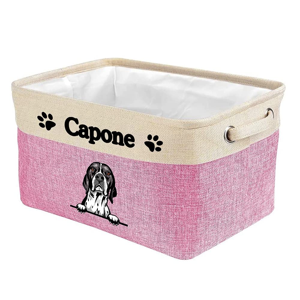 Personalized Foldable Storage Basket - Cute Dog English Pointer Design, Collapsible & Sturdy Fabric Pet Toy Organizer Bin with Handles for Home, Closet, Shelf - Pink & White - Perfect for Pet Toy Storage, Home Organization & Small Space Living