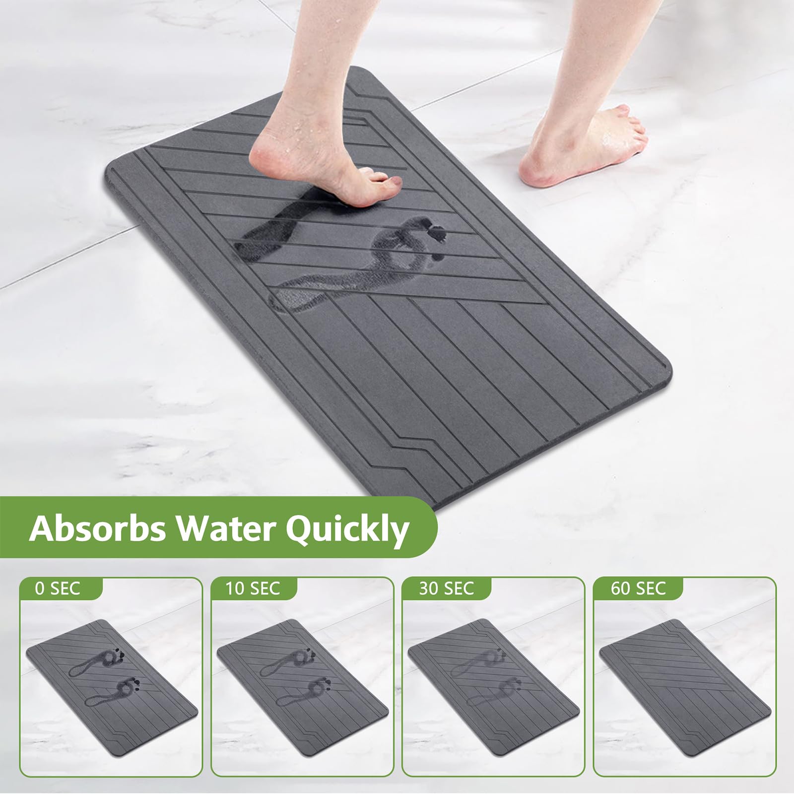 Premium Diatomaceous Earth Bath Mat - Non-Slip Quick Drying Stone Shower Mat, Absorbent Bathroom Floor Mat (23.6