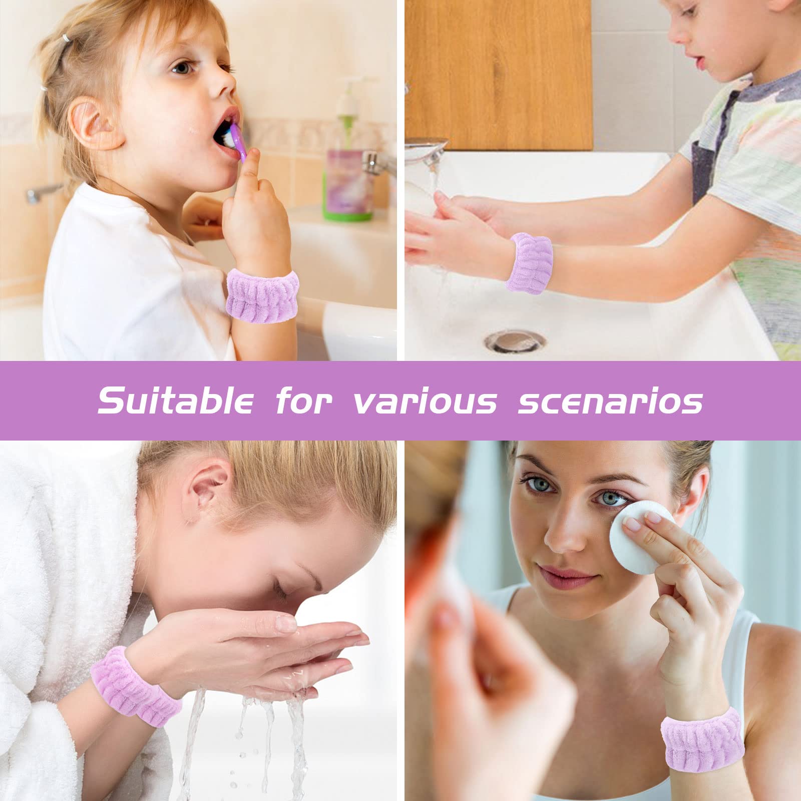 **Microfiber Face Washing Wristbands – Absorbent Wrist Towel for Skincare & Makeup, Prevents Water & Cleanser Drips (Blue, Purple) – Ideal for Daily Face Wash & Beauty Routines**