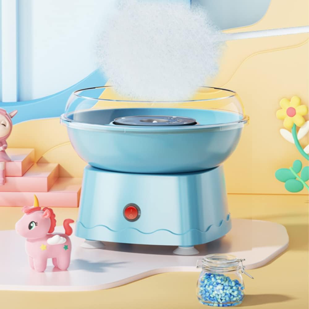Electric Cotton Candy Maker for Kids - Large Food Grade Splash-Proof Plate, Blue - Perfect for Birthday Parties, Family Gatherings & Home Fun
