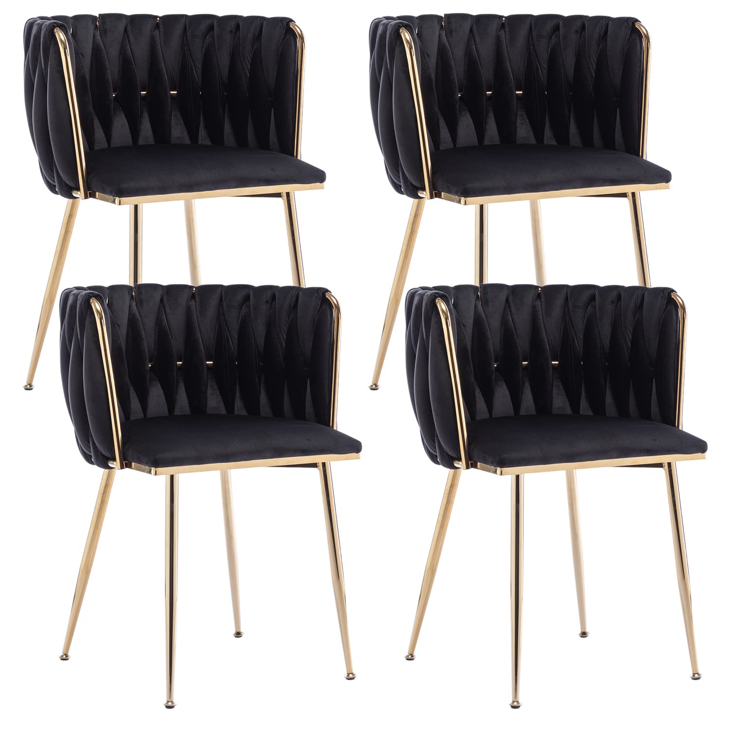 Premium Velvet Dining Chairs Set of 4 - Modern Tufted Upholstered Chairs with Gold Metal Legs for Kitchen, Dining Room & Living Room - Elegant Home Decor for Dinner Parties & Family Gatherings (Black)