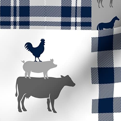 Farm Patchwork Blue Buffalo Plaid Tractor Country Rustic Quilt Topper Fabric by Spoonflower - Printed on Soft Minky Fabric by The Yard for Sewing Baby Blankets, Quilt Backing & Plush Projects - Perfect for Nursery Decor, DIY Crafts & Cozy Home Textiles