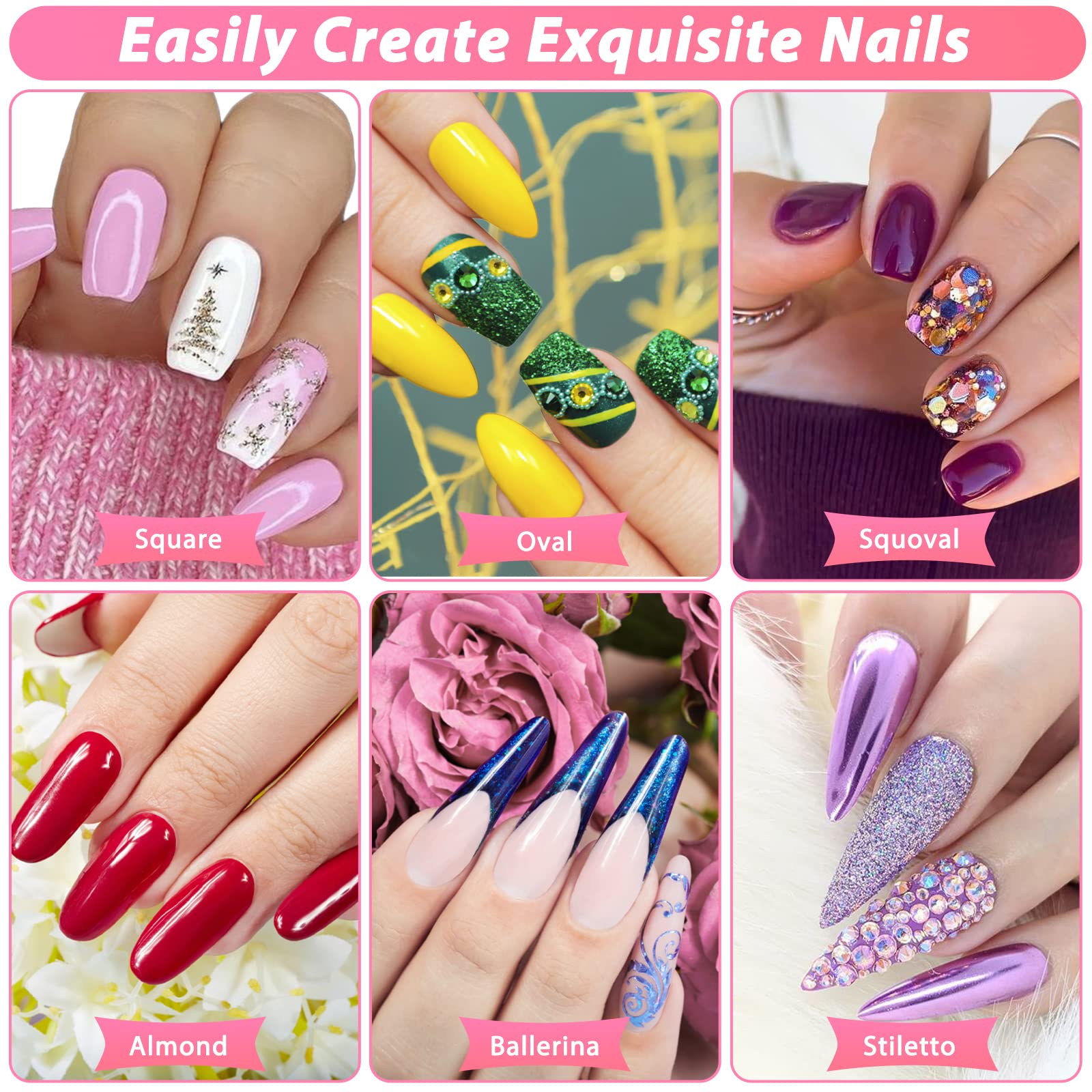 600PCS Clear Coffin Nail Tips Set with Nail Glue - Full Cover Acrylic Nails Kit Includes Display Stand, Cuticle Pusher & Nail Files - Perfect for Salon, Home Manicure & DIY Nail Art