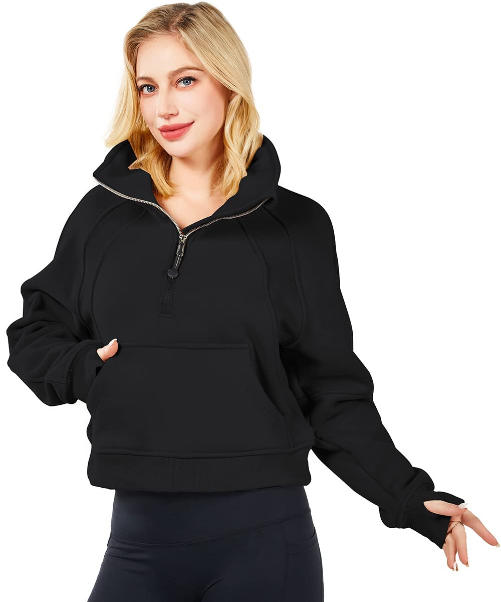 Women's Half Zip Pullover Sweatshirt - Long Sleeve Stand Collar Crop Fleece Lined Top for Spring 2025 | Casual Outfits, Layering & Outdoor Activities