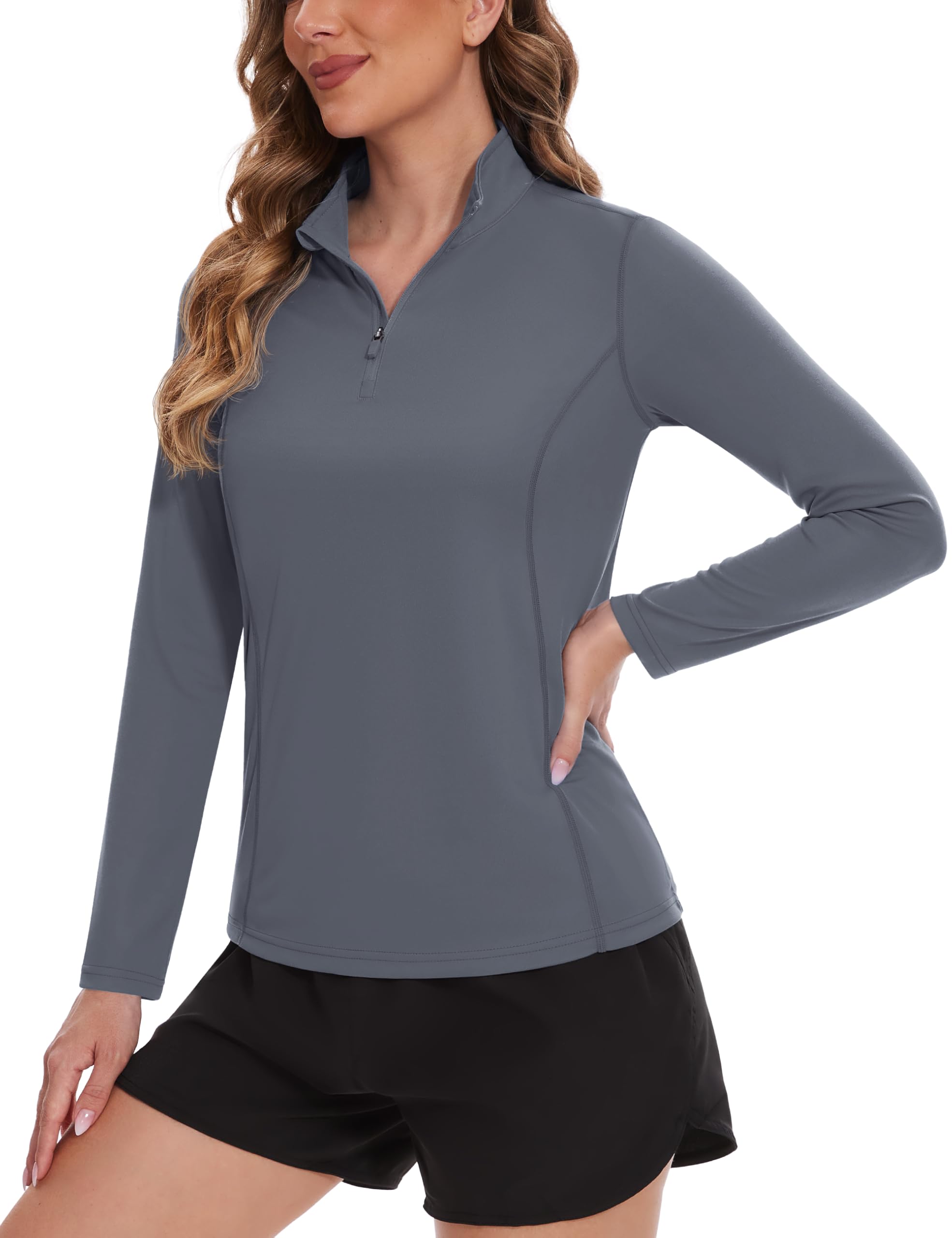 TACVASEN Women's UPF 50+ UV Protection Quarter Zip Pullover Long Sleeve Shirt - Golf, Workout & Outdoor Activewear Top for Sun Protection