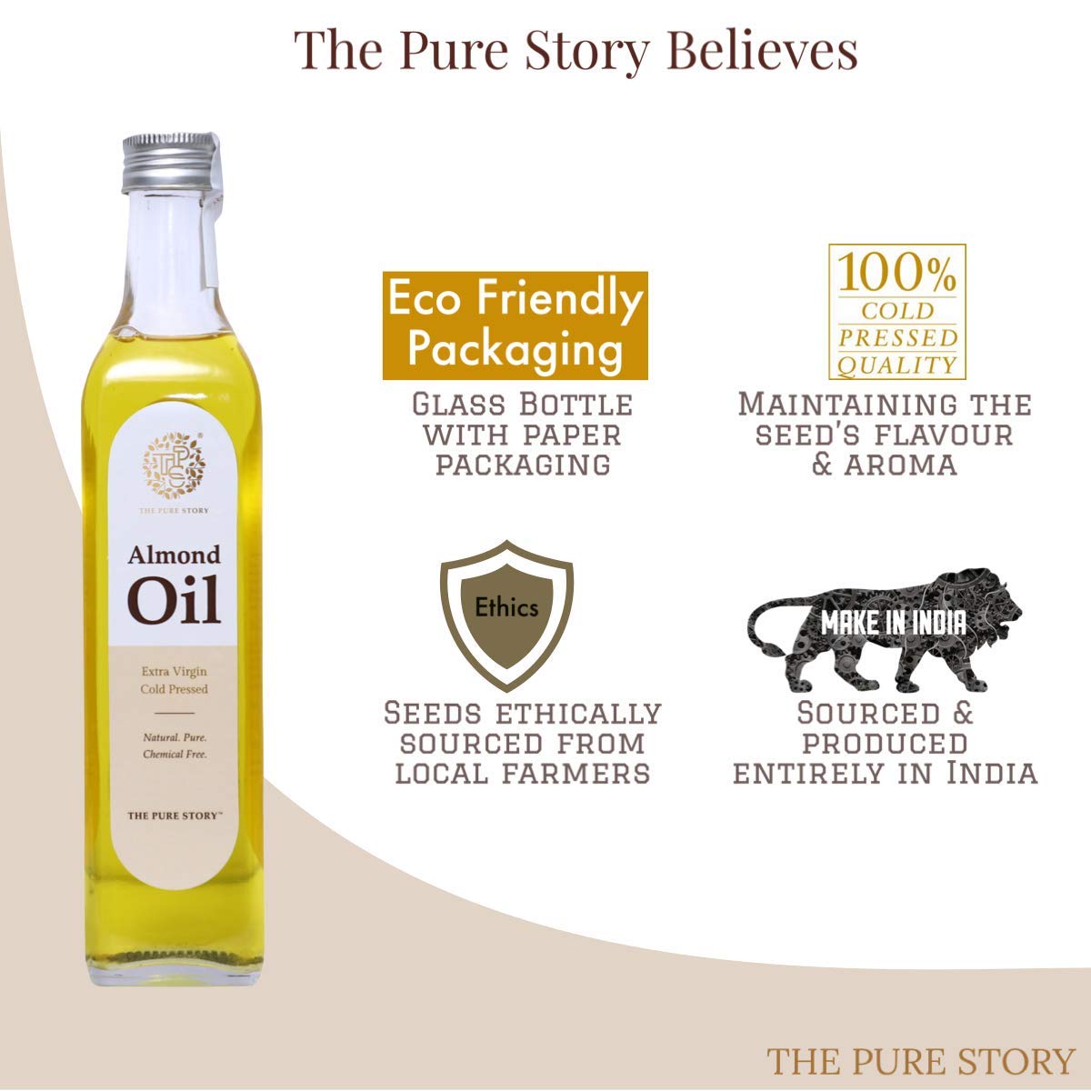 100% Pure Cold Pressed Sweet Almond Oil for Hair, Skin & Face Care - Natural Moisturizer & Massage Oil - 100ml - Perfect for Dry Skin Treatment, Hair Growth & Aromatherapy