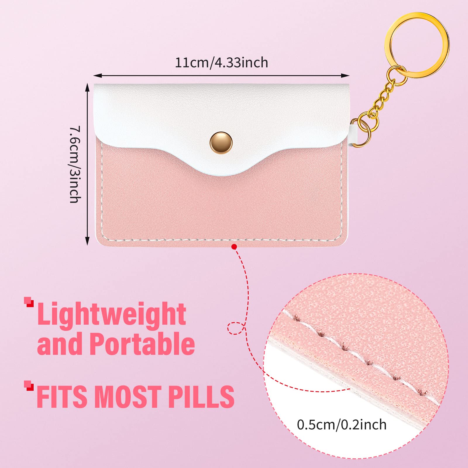 Tondiamo 2 Pack PU Leather Birth Control Pill Case - Compact 4.33 x 3 Inch Pill Organizer with Key Ring | Travel-Friendly Medication Holder for Women (Pink & Blue) - Perfect for Daily Use, Gym, Travel & Purse Organization