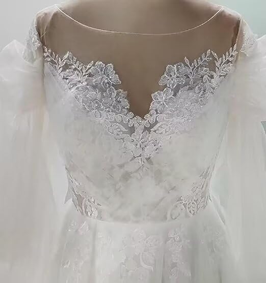 Elegant Lace Beach Wedding Dress with Sleeves | 2023 A-Line Bridal Gown for Women | Perfect for Beach Weddings, Evening Parties & Formal Events