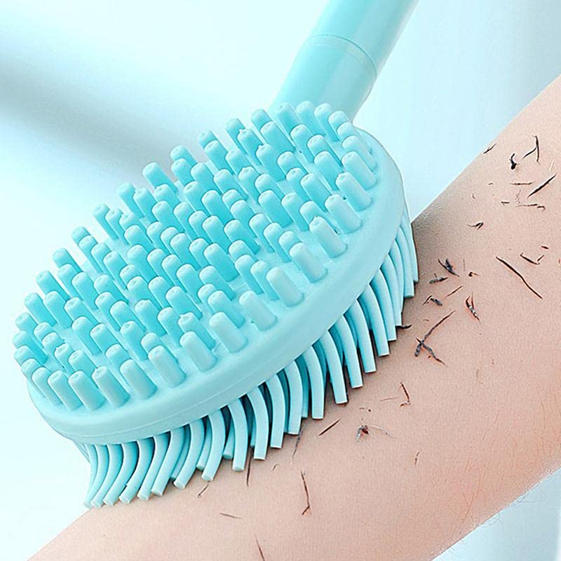 Simxen Dual-Sided Silicone Body Scrubber & Massage Brush with Long Handle - Exfoliating Shower Brush for Back, Legs & Full Body Care - Perfect for Bath, Spa & Home Relaxation Therapy