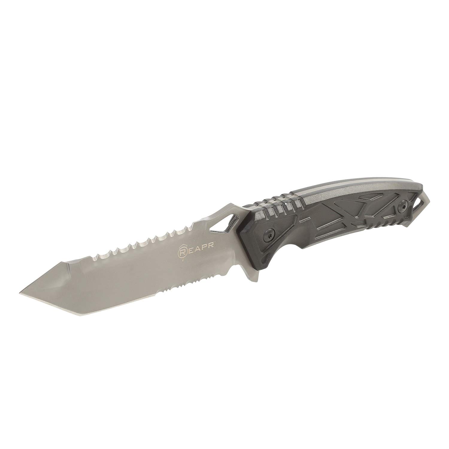 REAPR 11011 Javelin 5 Inch Full Tang Tactical Survival Knife with Sheath - Tanto Style Fixed Blade with Dual Serrated Edges for Camping, Hunting & Outdoor Adventures - Black Survival Gear for Bushcraft, Hiking & Emergency Preparedness