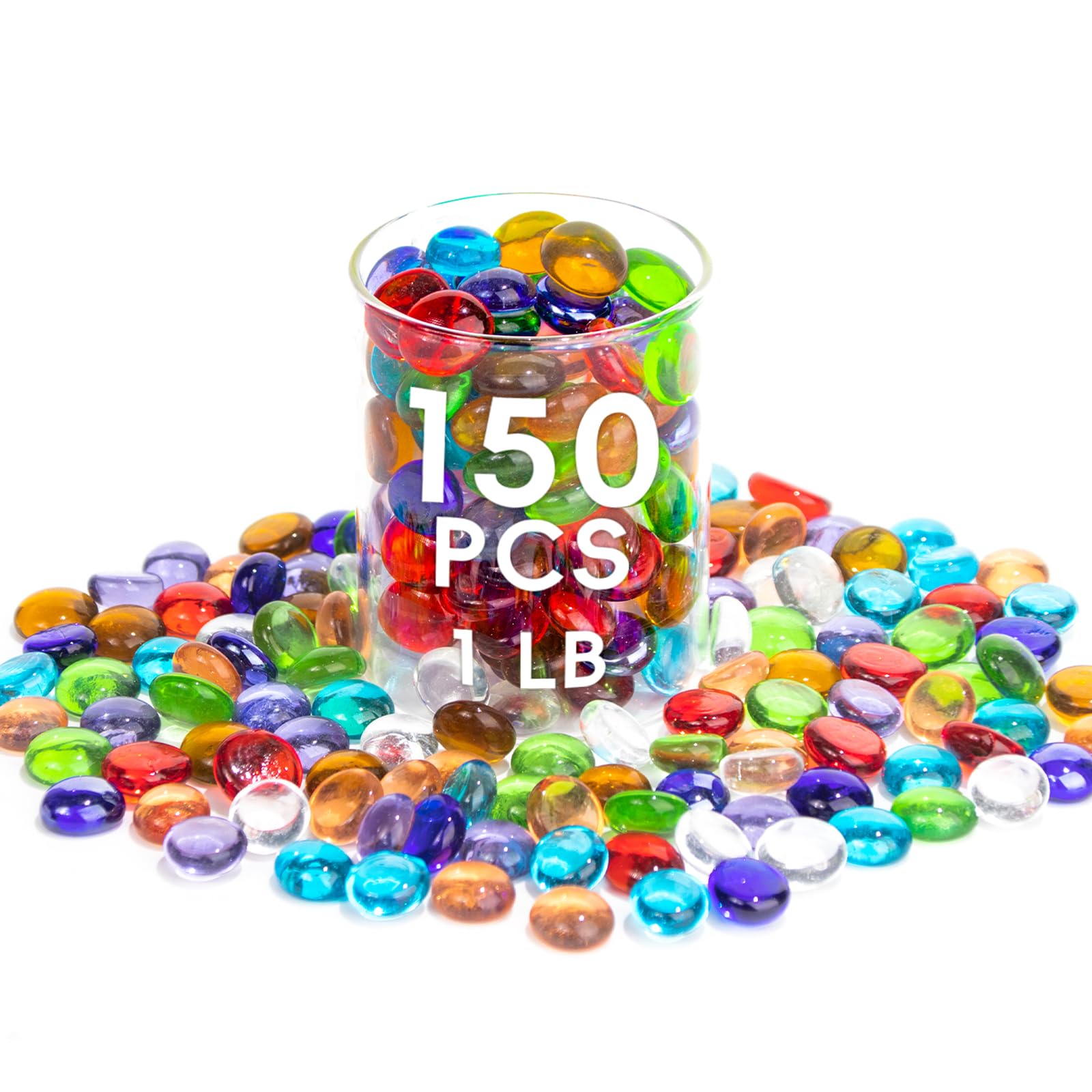 1 LB Mix Color Glass Beads - 150PCS Mini Flat Glass Marbles for Vase Fillers, Floral Arrangements, Mancala Gems, Fish Tank Rocks, Table Scatter, Aquarium Decor, Home Decorative Art & Craft Supplies (0.5\