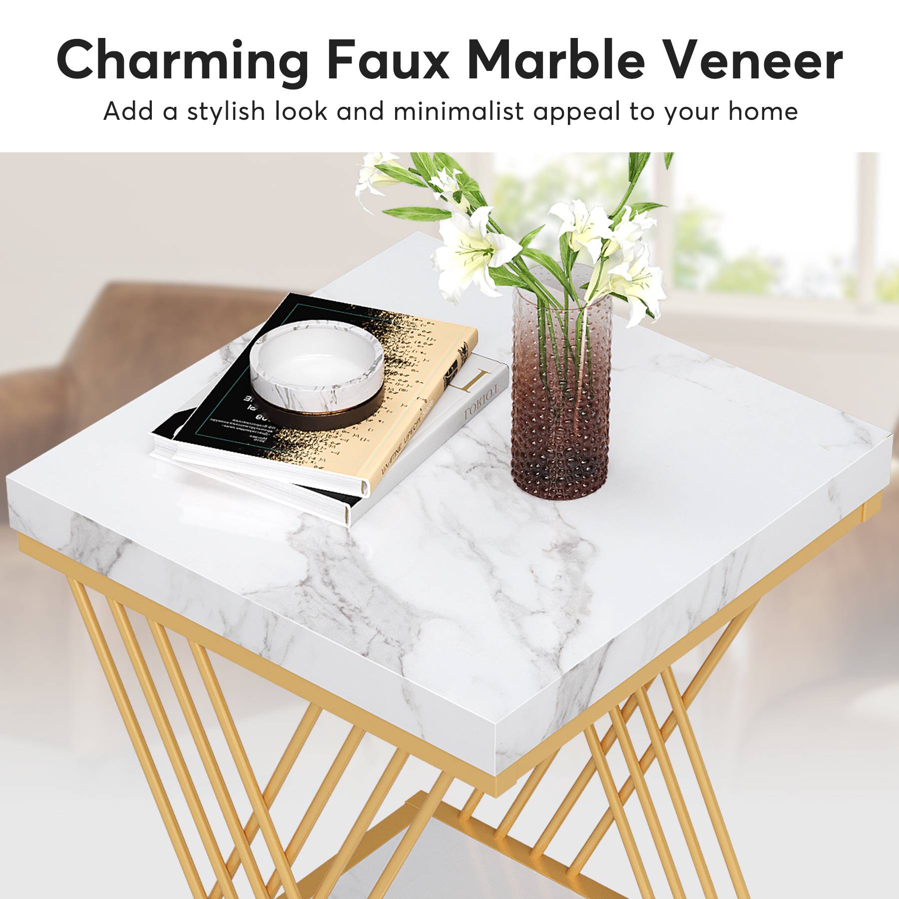 Modern Square End Table with 2-Tier Storage - Stylish Side Table & Bedside Nightstand for Living Room, Bedroom, or Office