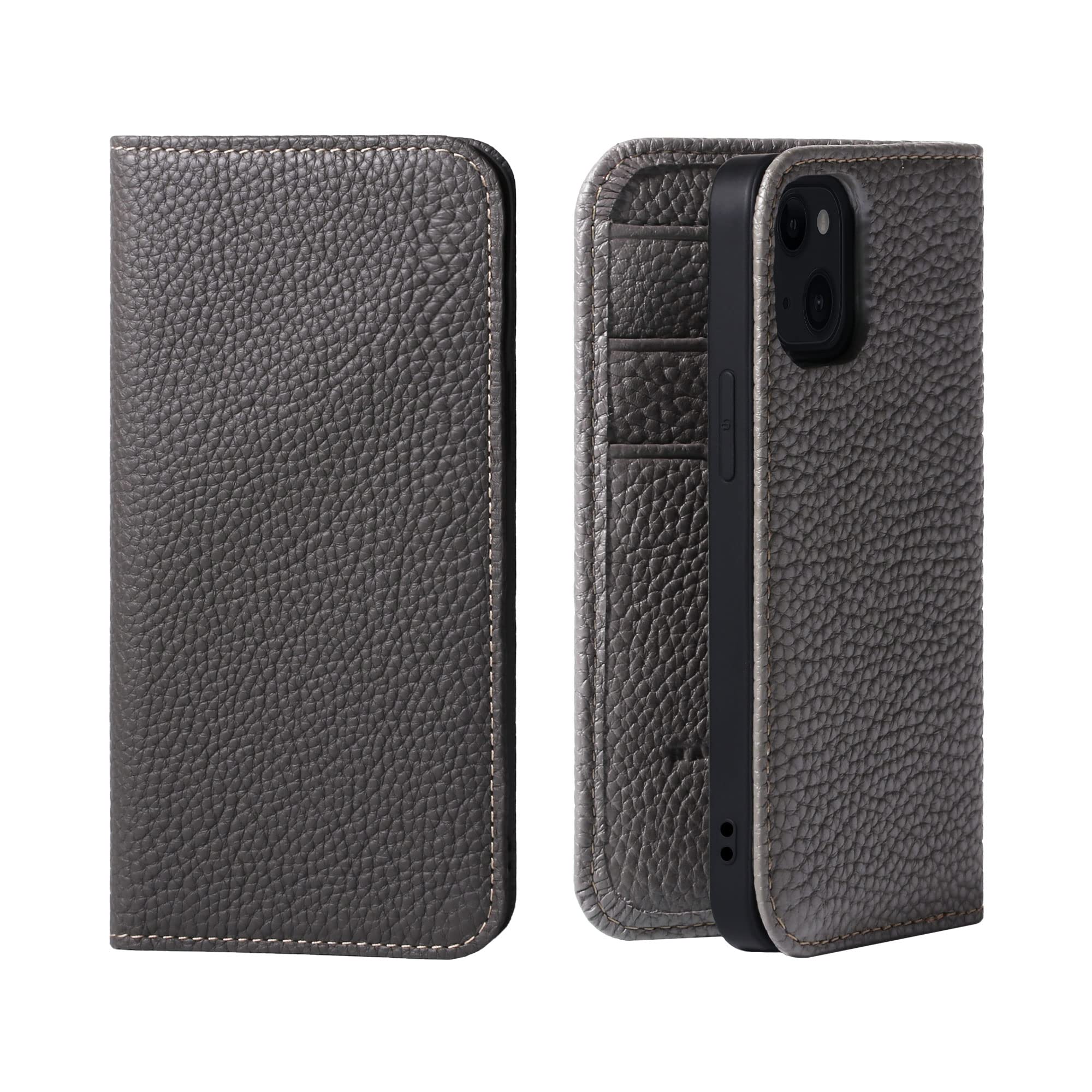 Premium Genuine Leather iPhone 13 Mini Flip Case with Card Holder - Slim Wallet Phone Cover for Women & Men (Olive Gray) | Perfect for Everyday Use, Travel & Business Meetings