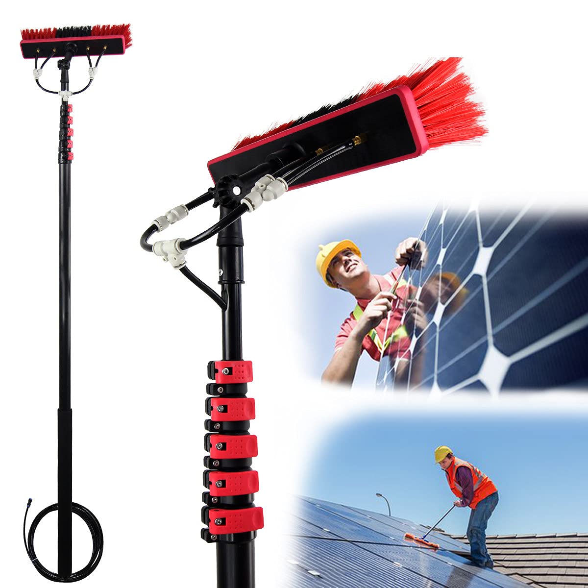 Solar Panel & Window Cleaning Kit - Extendable Pole (12ft to 36ft) with Brush for Water/Hose Fed Cleaning - Perfect for Home, RV & Commercial Use (7.2M/24FT Included)