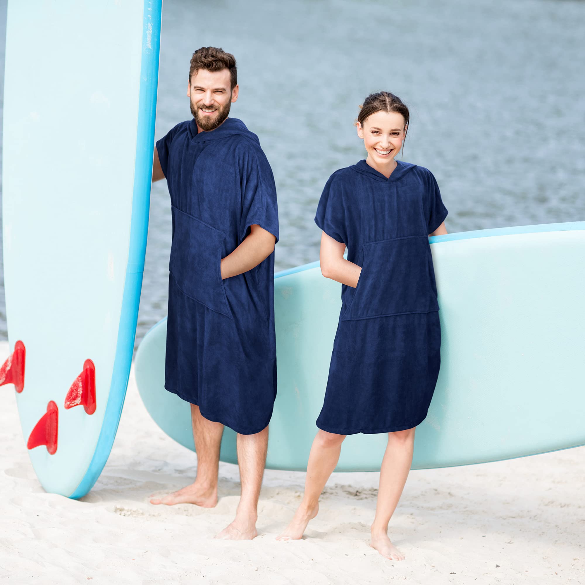 Tirrinia Surf Beach Changing Towel with Hood - Super Absorbent Microfiber Swim Robe Poncho for Men & Women - Quick Dry Bath Shower Pool Cover-Up - Perfect for Swimming, Surfing, Beach Yoga & Travel (Navy)