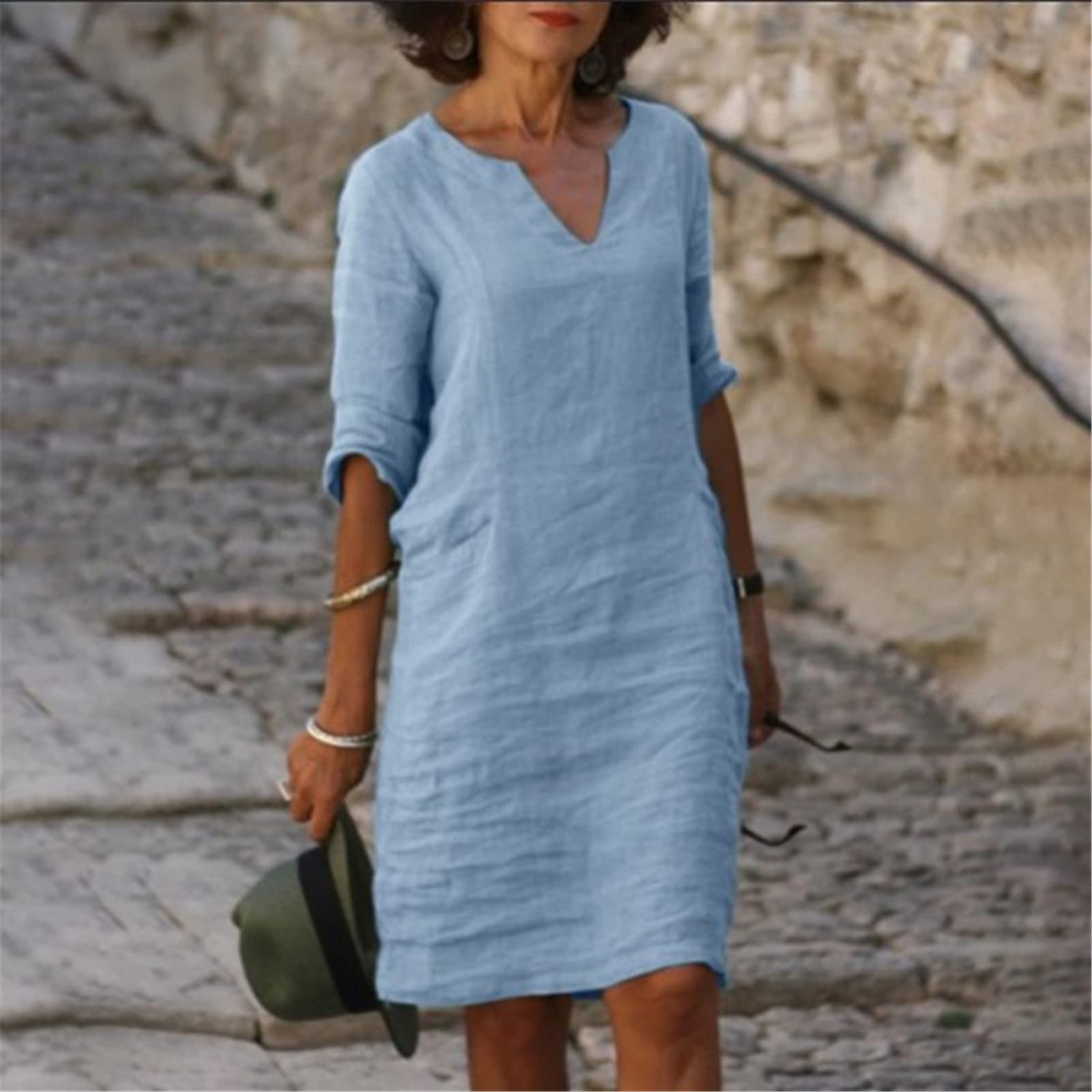 Elegant Women's Summer Cocktail Dress - V-Neck Short Sleeve Party Dress with Side Pockets, Plus Size Flowy Casual Dress for Evening Parties, Date Nights & Special Occasions