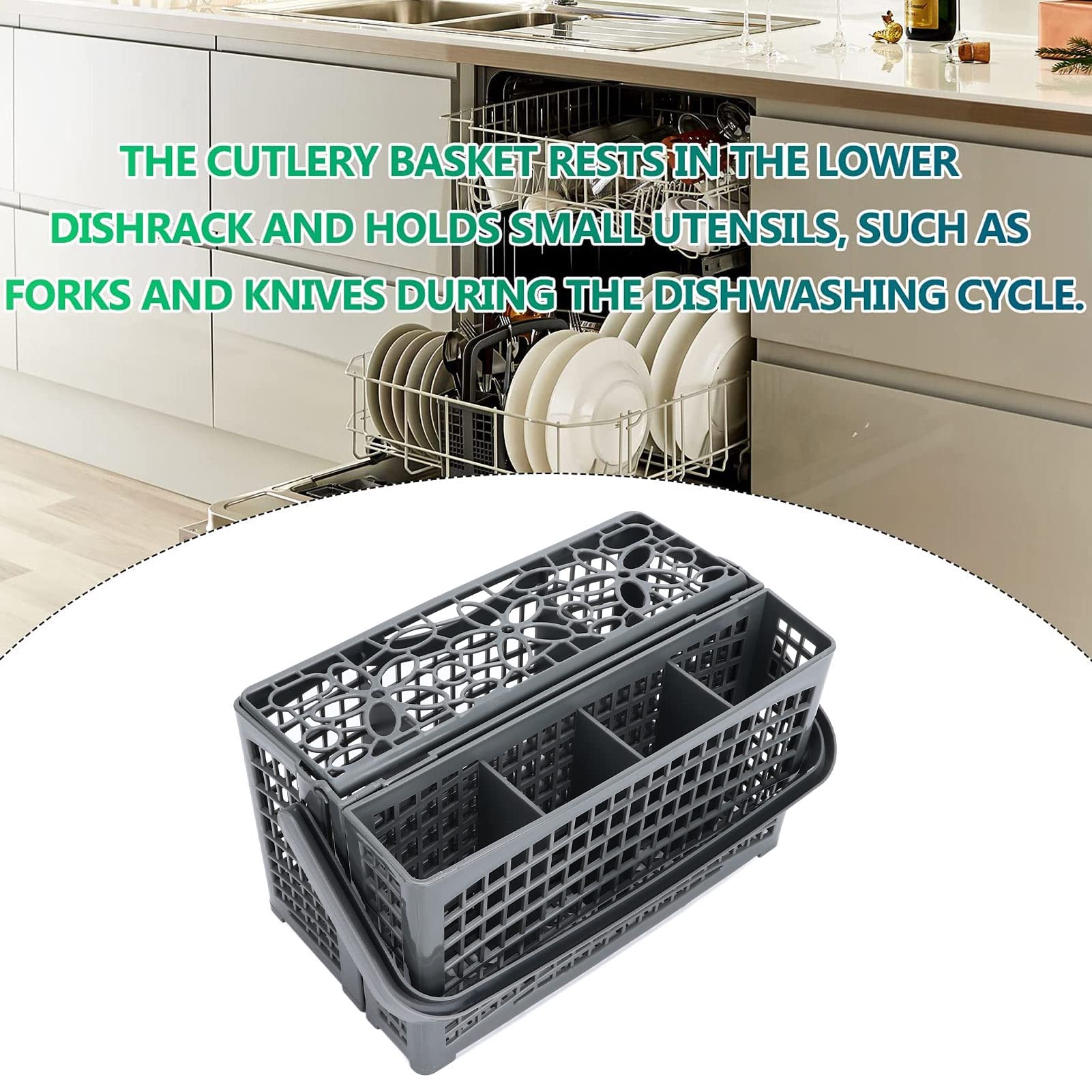 Universal Plastic Dishwasher Silverware Basket with Detachable Handle - Cutlery Storage Box for Kitchen Organization | Fits Most Dishwashers, Perfect for Utensils, Forks, Spoons & Knives