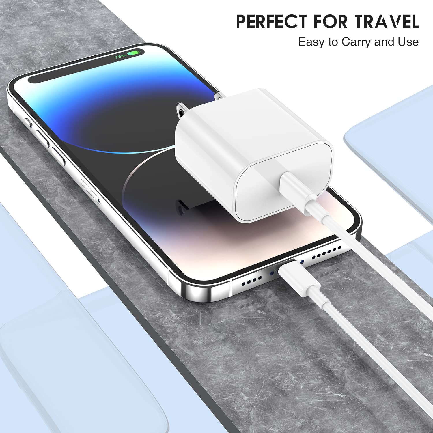 10ft Fast Charging iPhone Charger - 20W USB C Wall Charger with Type C to Lightning Cable for iPhone 14/13/12/11/Pro Max/Plus & iPad - 3 Pack - Perfect for Home, Office and Travel Charging