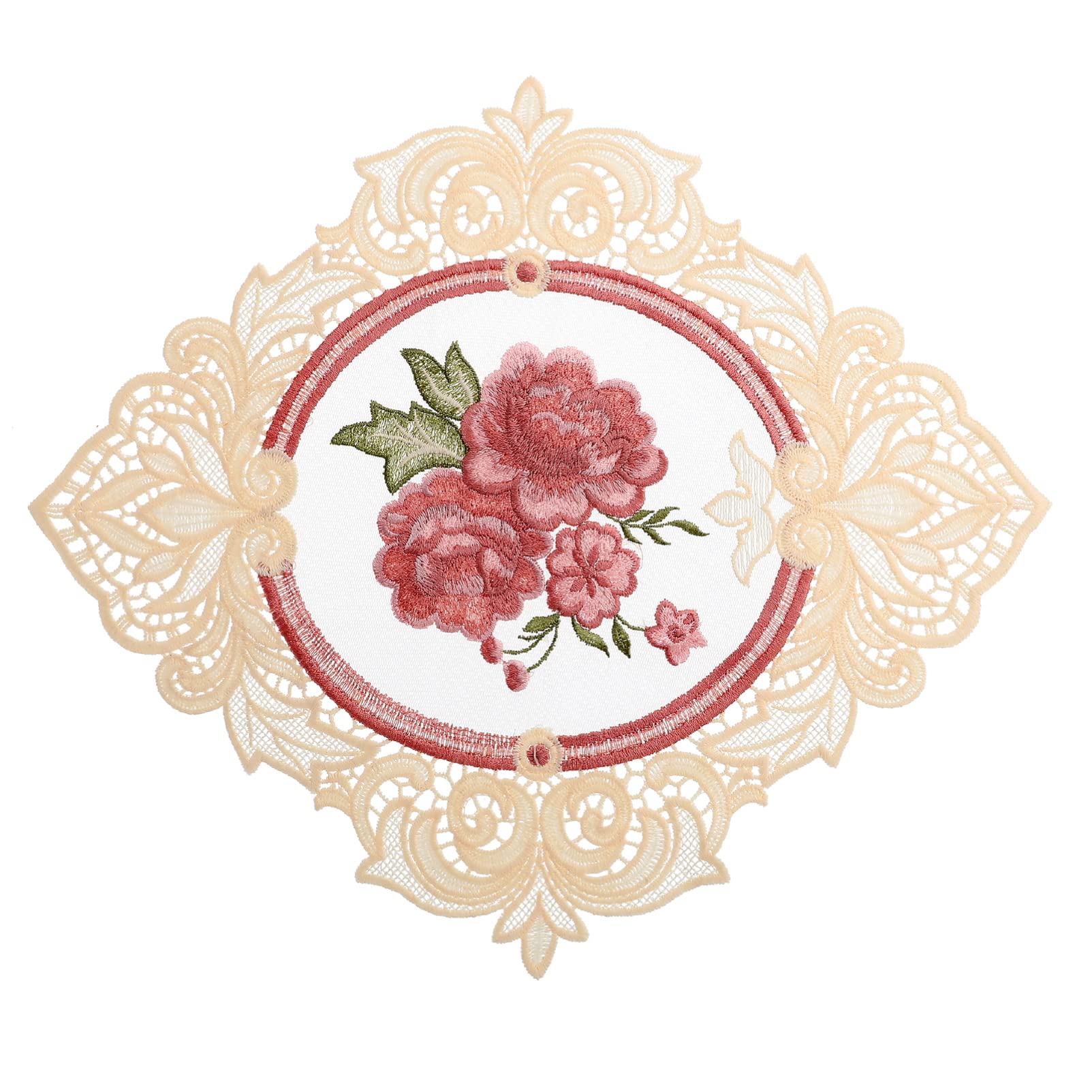 Vintage Embroidered Flower Lace Coasters Set - French Style Round Placemats for Dining Table - Non-Slip Tablecloth Protectors - Perfect for Tea Parties, Wedding Decor & Home Dining Room Decor
