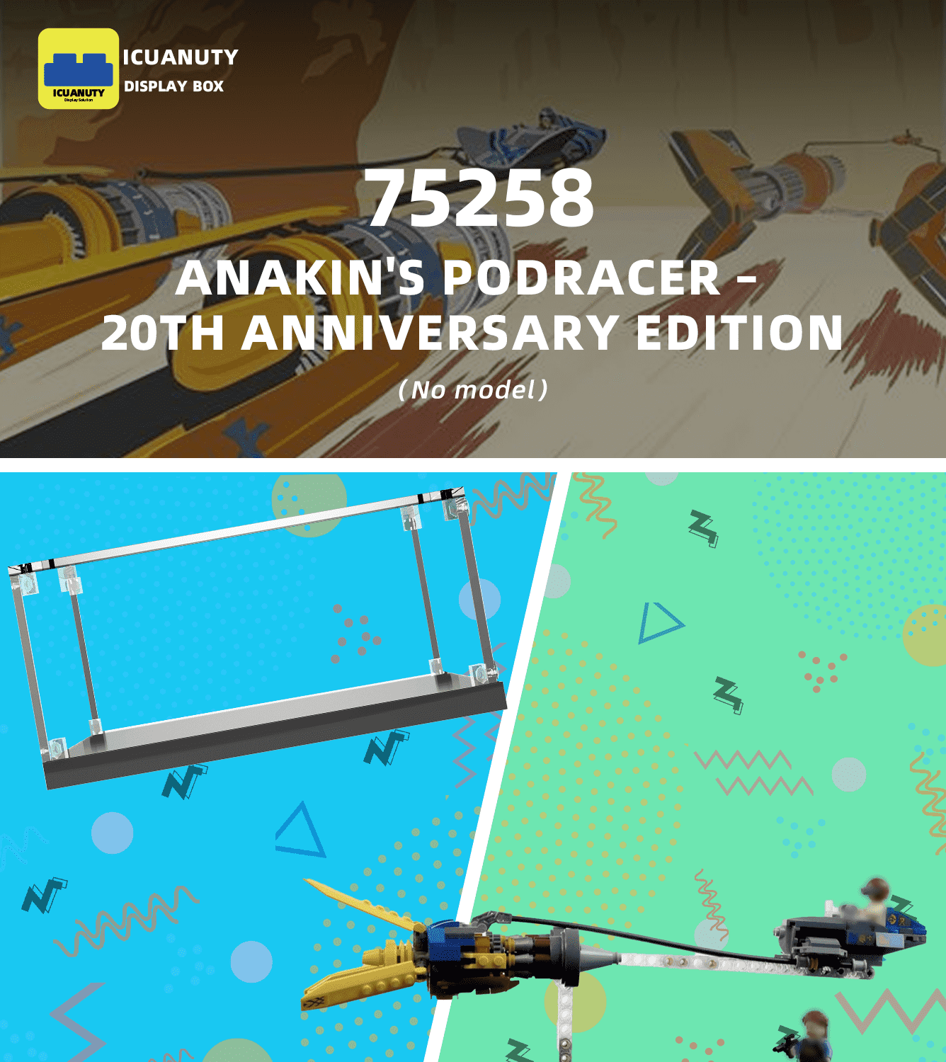 Lego Anakin's Podracer 75258 Display Case - 20th Anniversary Edition Collection Showcase for Star Wars Fans | Perfect for Home Decor, Office Display & Gift Giving