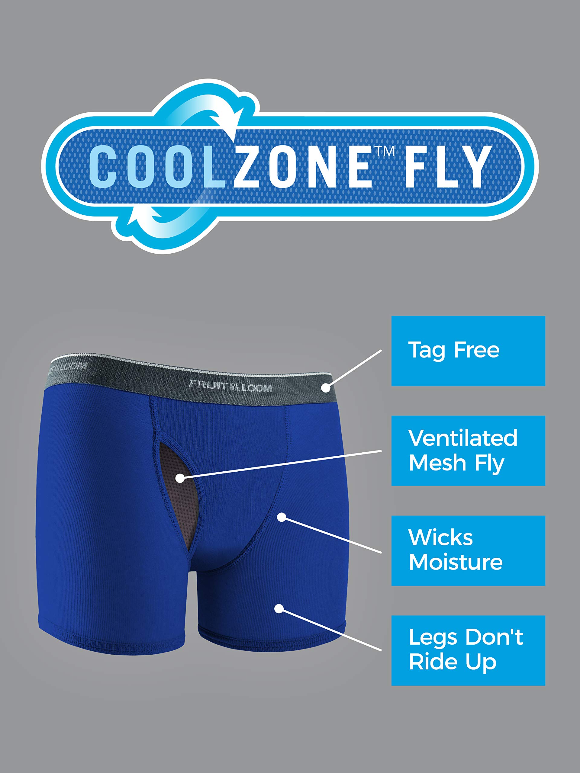 Fruit of the Loom Boys' Breathable Boxer Briefs with Coolzone Fly - Soft Cotton Underwear for Active Kids, School & Sports