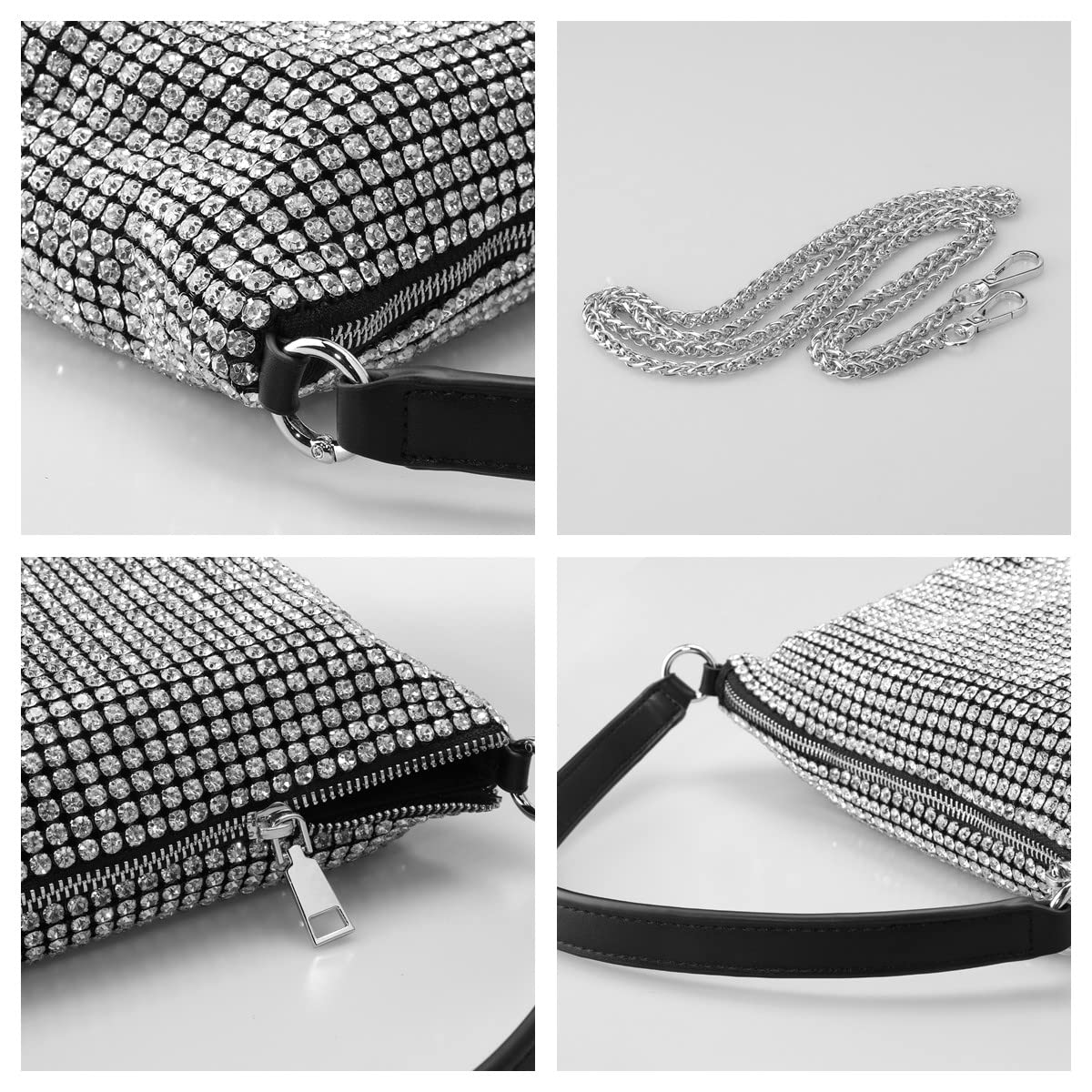 Sparkly Rhinestone Evening Purse for Women - Elegant Silver Clutch Bag for Parties, Weddings & Special Events