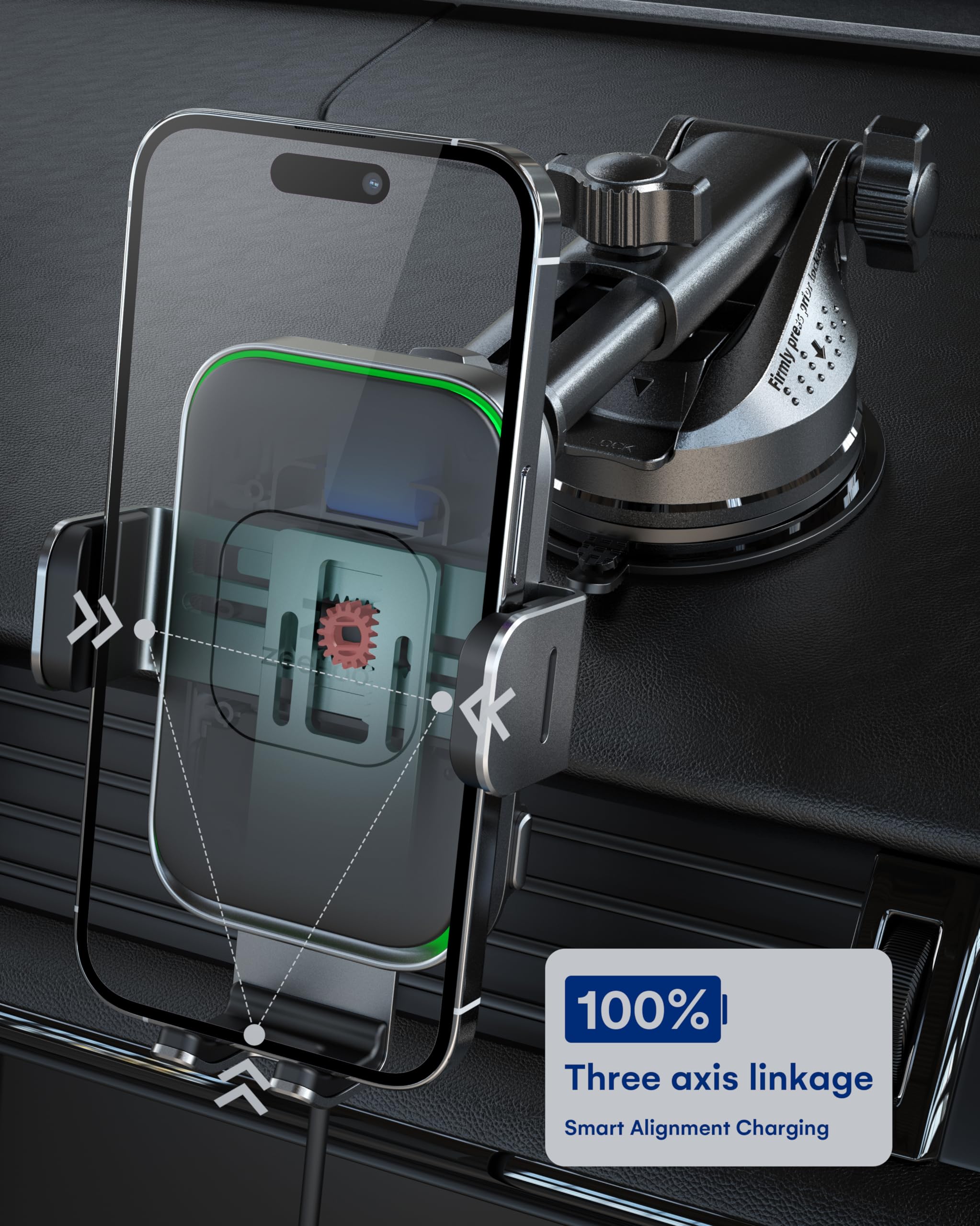 ZEEHOO 15W Fast Wireless Car Charger with Auto-Clamping - Dual Coil Qi-Certified Phone Holder for iPhone 15 14 13 12 Pro Max Mini - Perfect for Commuting & Road Trips