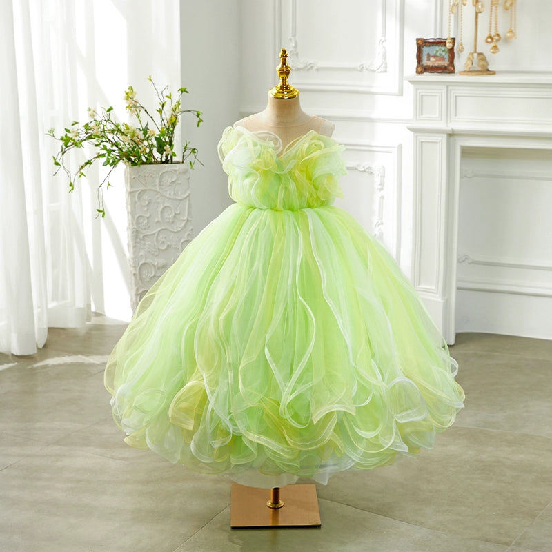 Elegant Baby Green Mesh Puffy Princess Dress for Toddler Girls - Sleeveless Ball Gown for Birthday Party, Photo Shoot & Special Occasions