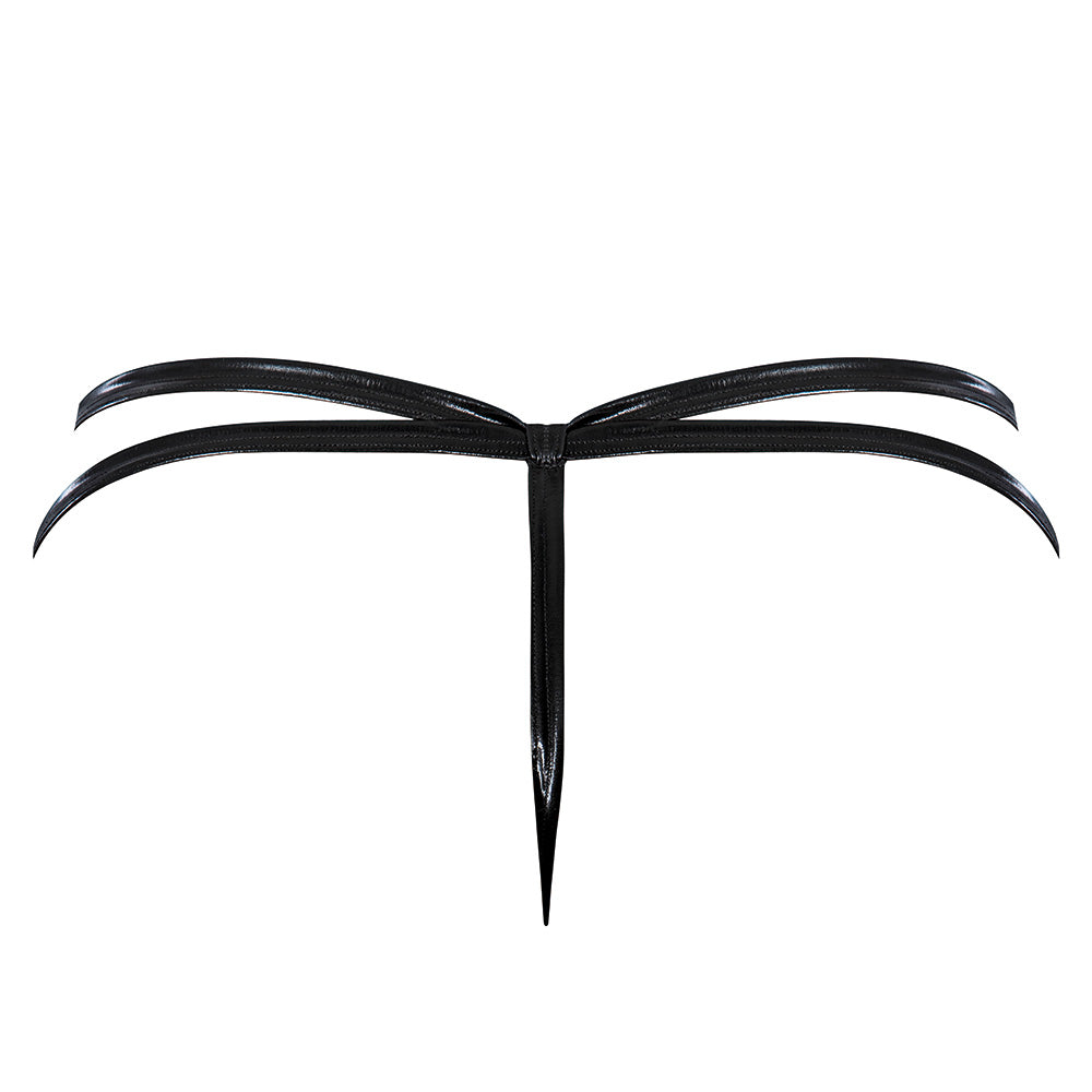 Sexy Exposed Liquid Onyx Wet Look Strappy Cutout Crotchless Thong Lingerie for Women - Perfect for Valentine's Day, Boudoir Photography & Sensual Nights
