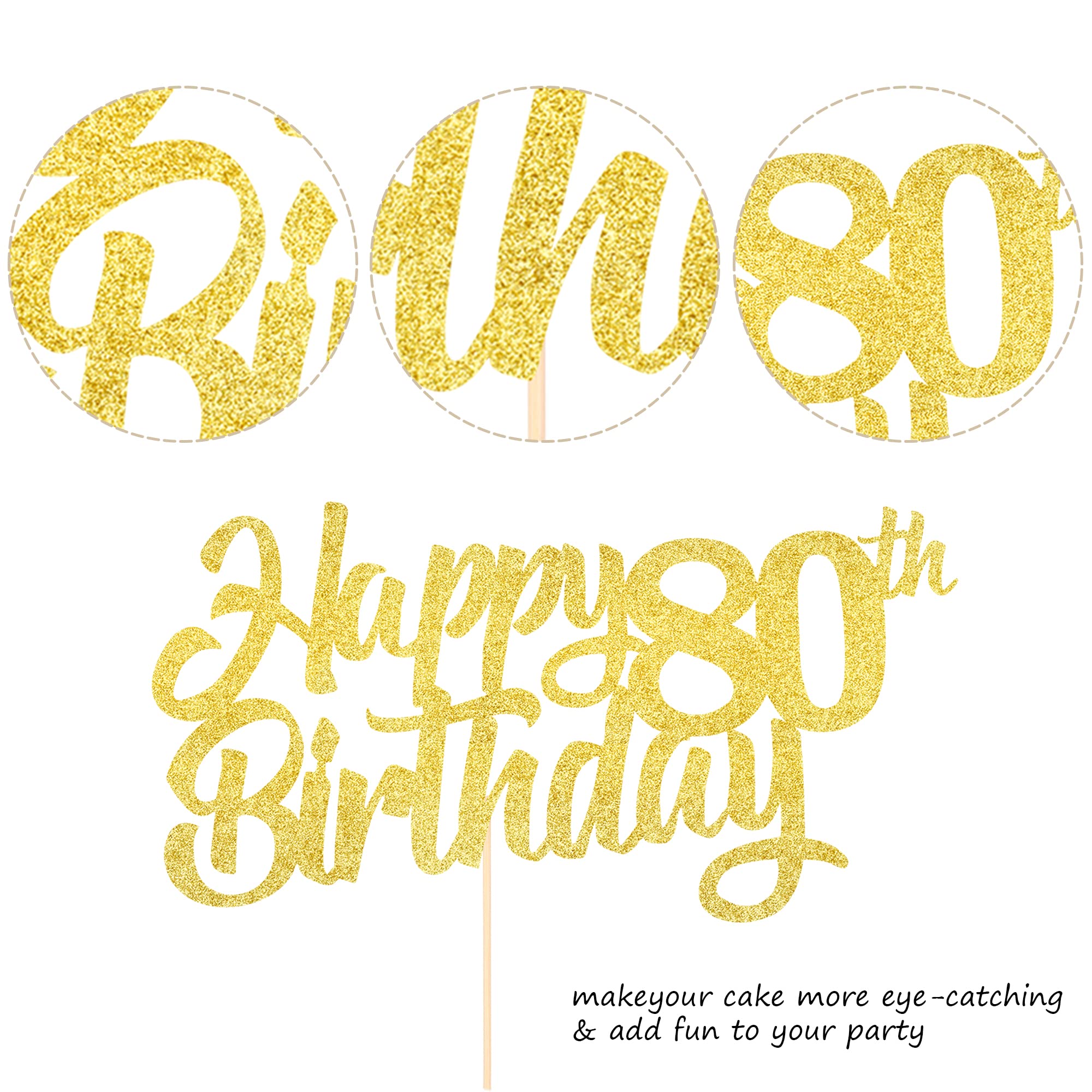 1 Pack Gold Glitter 80th Birthday Cake Topper - Cheers to 80 Years Cake Decorations for 80th Birthday Party Supplies | Perfect for Milestone Celebrations, Retirement Parties & Anniversary Decor