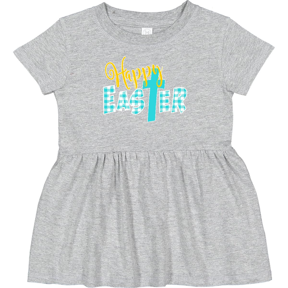 Inktastic Happy Easter with Cross in Teal Plaid Infant Dress - Adorable Baby Girl Outfit for Easter Sunday, Church, Family Photos & Spring Celebrations