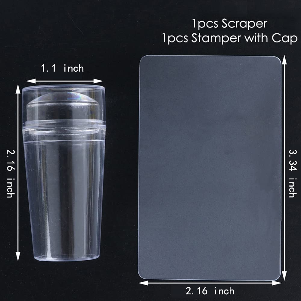Transparent Nail Stamping Head with Lid & Large Silicone Scraper - DIY Nail Art Stamp Kit for Women & Girls - Perfect for Home Manicures, Parties & Gift Giving (Pack of 1)