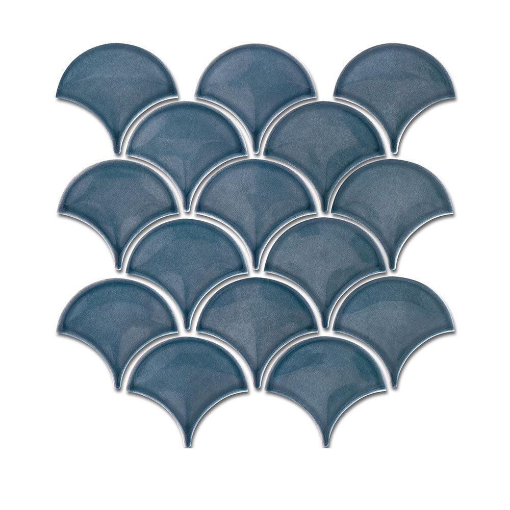 Marina Sea Blue Fish Scale Gloss Mosaic Tile - Stunning Glass Wall & Backsplash Tiles for Bathroom, Kitchen, and Pool Decor