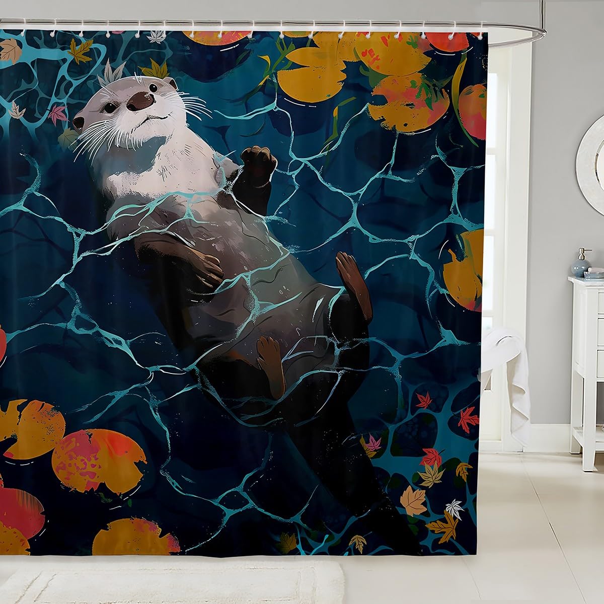 Cute Cartoon Otter Shower Curtain 72x72 - Waterproof Bathroom Decor for Kids