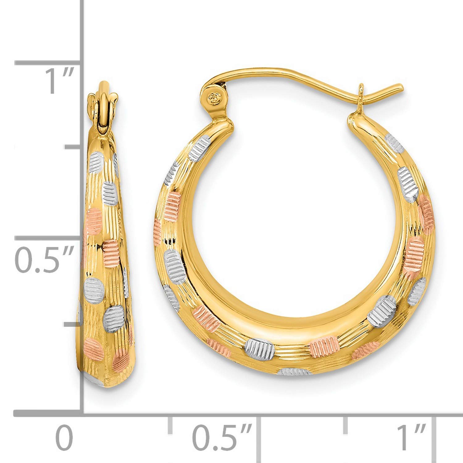 14K Rose Gold Polished White and Rose Satin Hoop Earrings 20mm - Elegant Dangle Earrings for Women, Perfect for Weddings, Parties, and Everyday Wear
