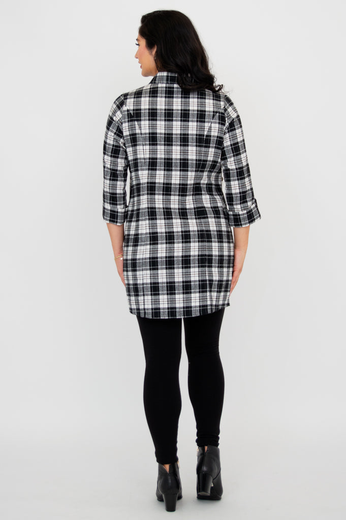 Larissa Tunic Top - Stylish Bobcat Plaid Cotton Blouse for Women | Perfect for Casual Outings, Office Wear & Fall Fashion