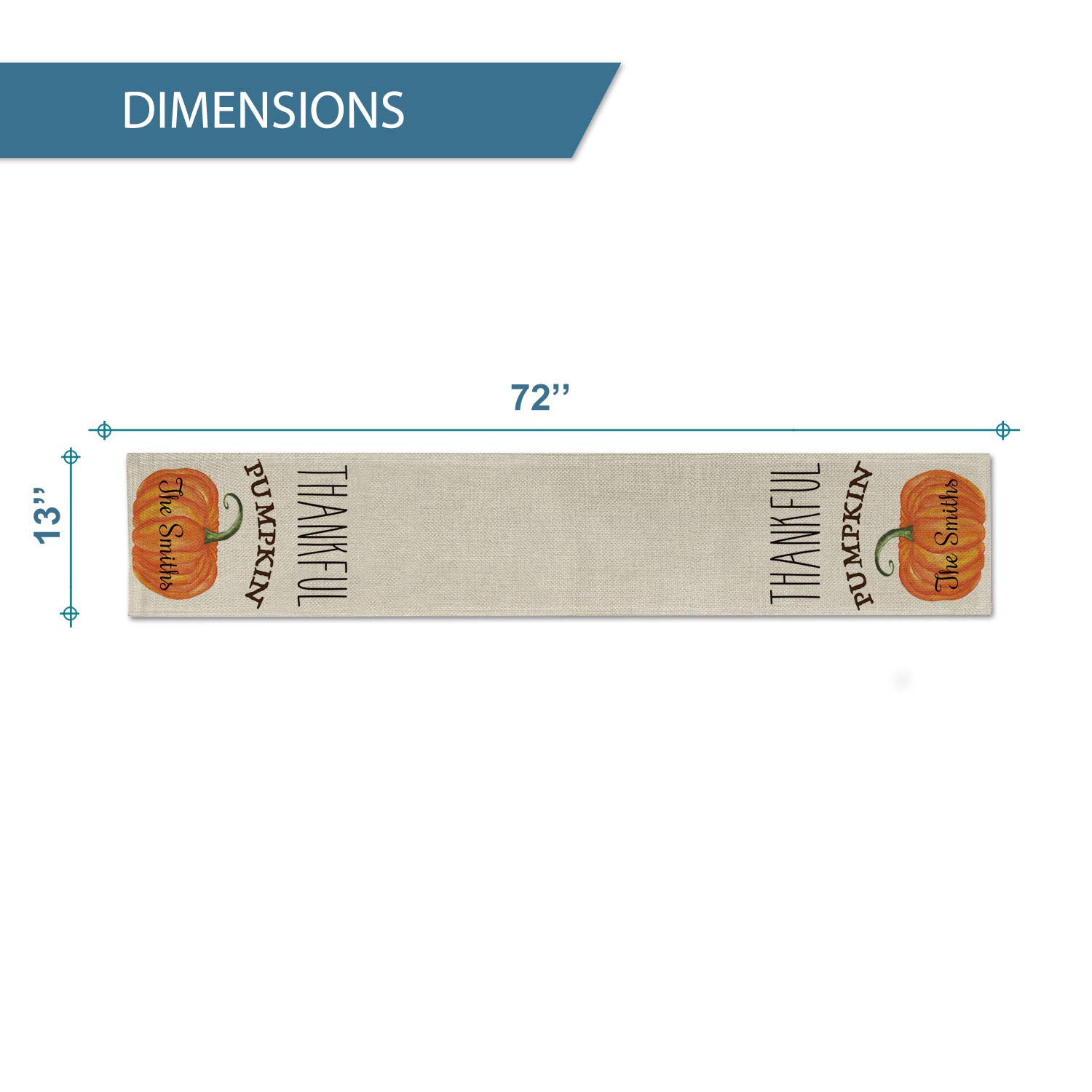 Custom Personalized Thanksgiving Table Runner - Thankful Family Name Pumpkin Fall Decor, 13 x 72 Inch Washable Tablecloth for Dining & Kitchen - Perfect for Indoor & Outdoor Holiday Decorations