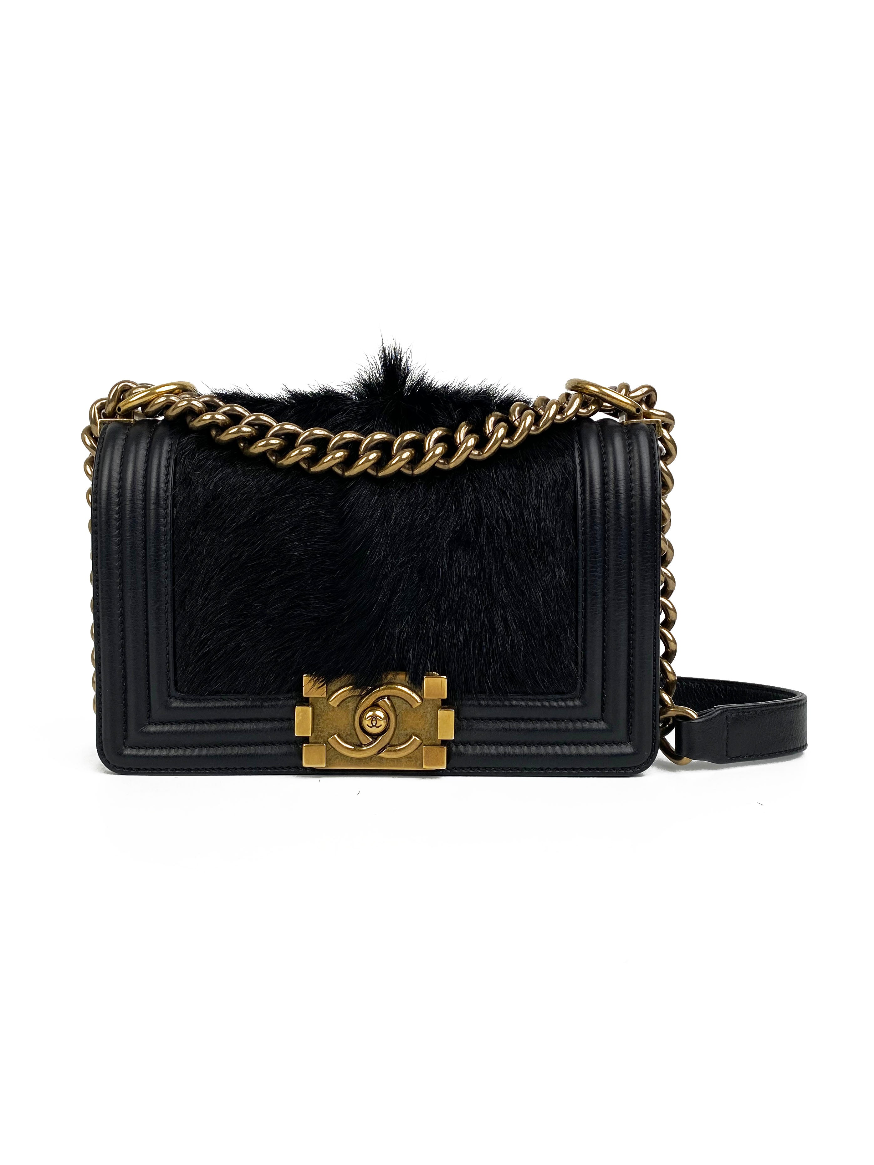 Chanel Black Ponyhair Small Square Boy Bag - Luxury Designer Crossbody Purse for Women, Evening Parties & Special Occasions