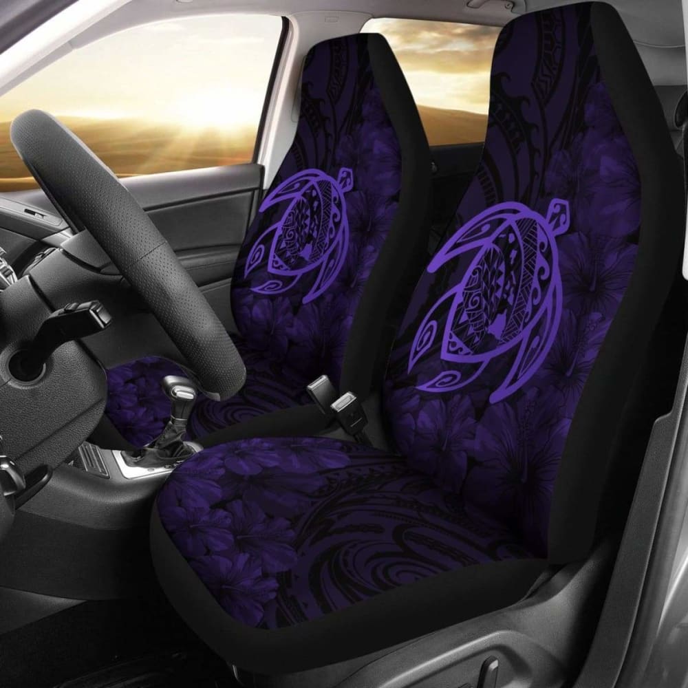 Alohawaii Car Seat Covers - Hawaii Turtle Map & Hibiscus Polyester Purple Design | Premium Protection for Cars, Trucks & SUVs | Perfect for Beach Trips, Road Adventures & Tropical Style