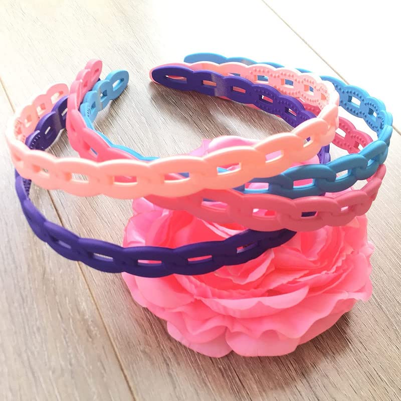 12pcs Plastic Headbands with Teeth for Girls & Women - 12mm Light Color Chain Hairbands & Hair Hoops - Perfect for School, Sports, and Everyday Styling