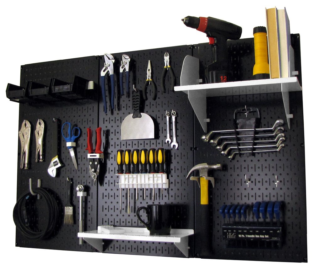 Wall Control 4 ft. Metal Pegboard Organizer - Heavy Duty Tool Storage Kit with Black Toolboard & White Accessories | Garage, Workshop & DIY Tool Organization Solution