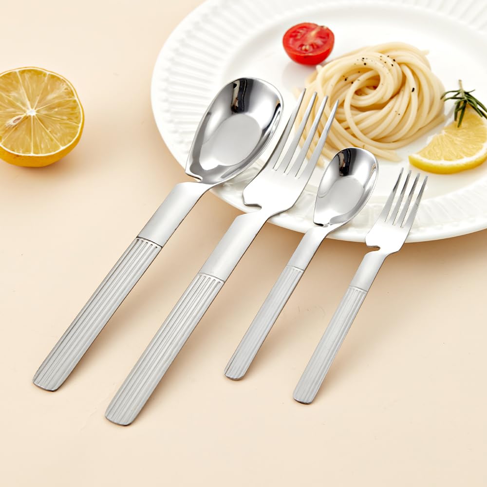 Premium 24-Piece Stainless Steel Flatware Set for 4 - Mirror Polished Silverware Set with Anti-Rust Finish - Elegant Cutlery for Home, Kitchen, Hotel & Restaurant Use - Perfect for Dinner Parties, Weddings & Everyday Dining