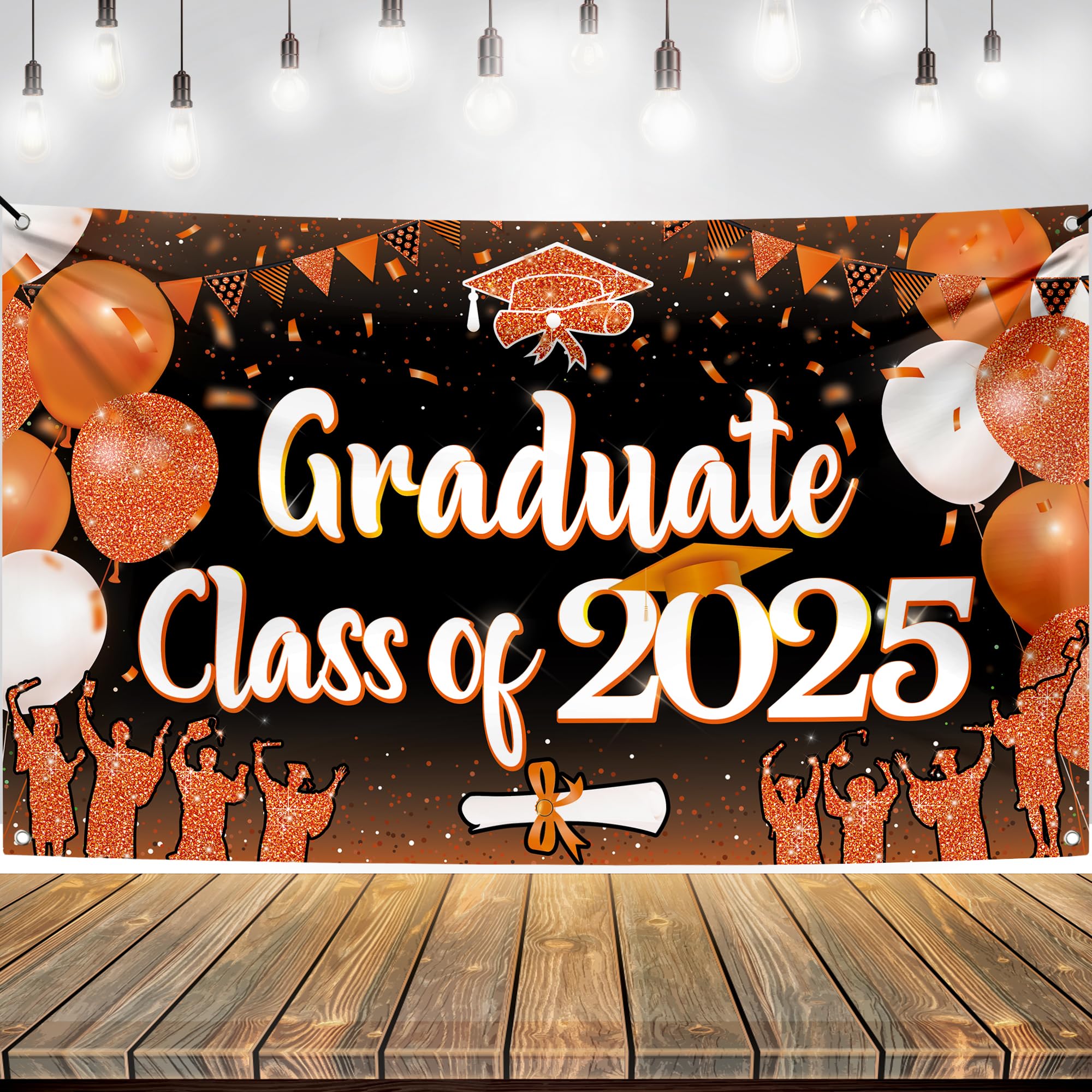KatchOn Class of 2025 Graduation Banner - Extra Large 72x44 Inch Orange & Black Backdrop for Graduation Party Decor | Perfect for High School, College Graduation Ceremonies & Photo Booths