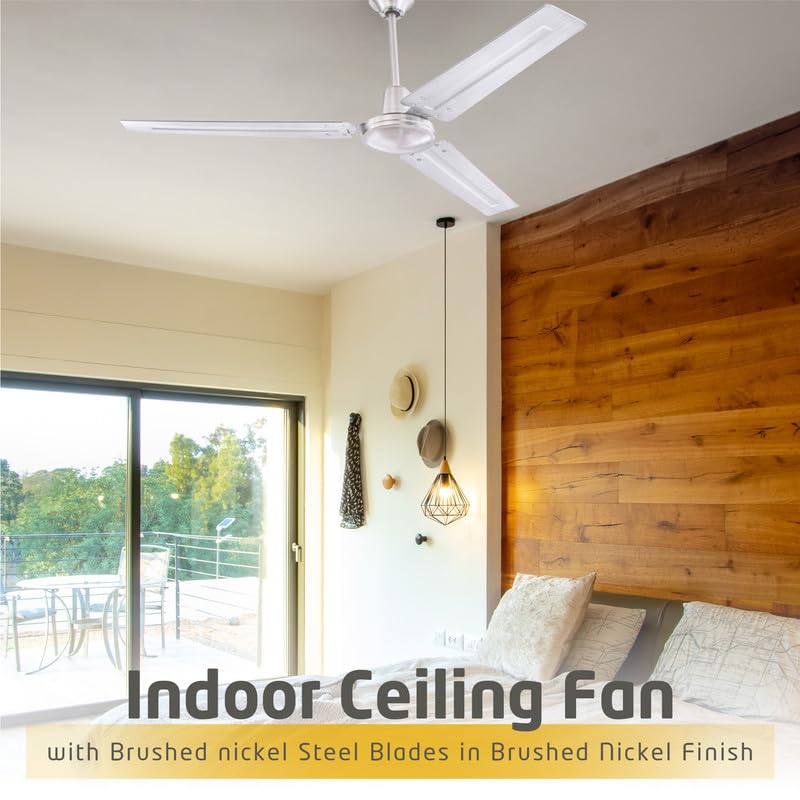 Ciata 2 Pack 56 Inch Industrial Ceiling Fan with Brushed Nickel Steel Blades - Heavy Duty Shop Fan, Commercial Grade Garage Fan for Warehouse, Workshop & Indoor Use