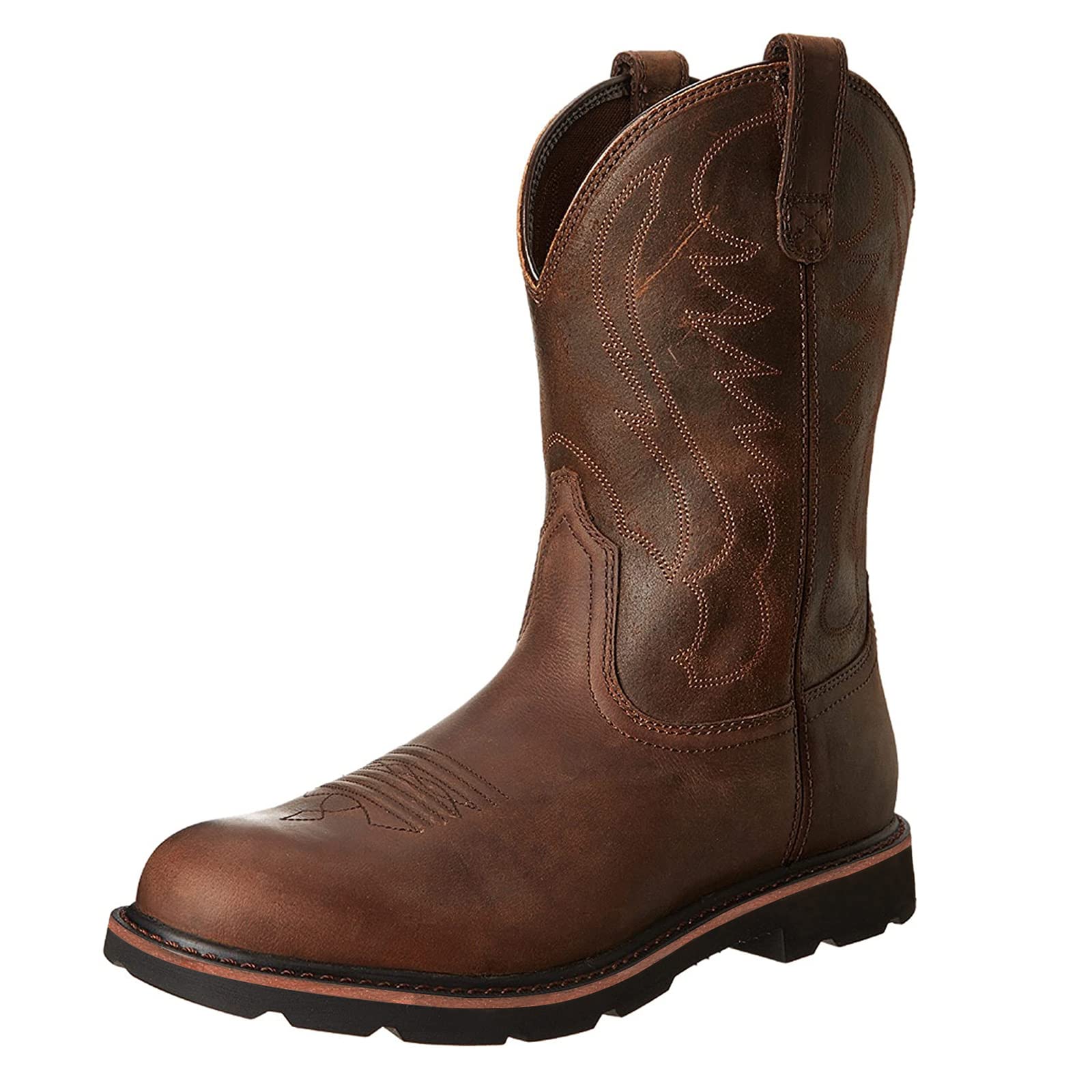 **Men's Leather Pull-On Work Boots - Industrial & Construction Safety Boots with Round Toe - Durable Western Work Boots for Heavy Duty, Outdoor & Ranch Work**