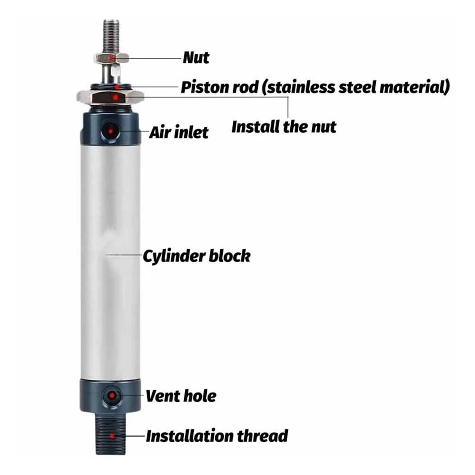 High-Quality MAL25X300CA Double Acting Air Pneumatic Cylinder - Mini Bore 25x300mm for Industrial Automation & Robotics Applications