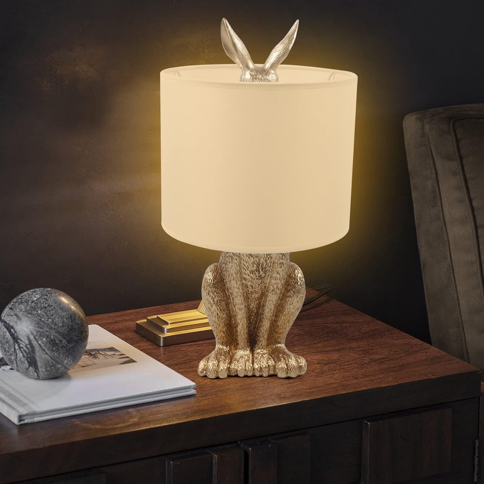 19 Inch Gold Rabbit Table Lamp - Cute Bunny Desk Light with LED, E27 Base (Bulb Not Included) - Perfect for Bedroom, Study, Office, or Kids Room Night Light Decoration